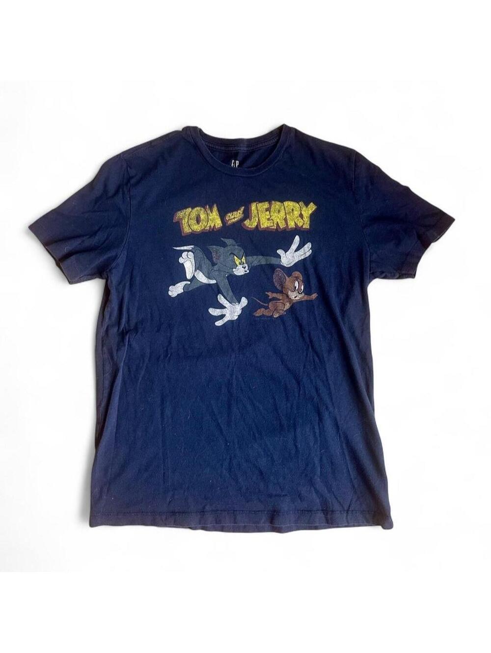 GAP Tom & Jerry T Shirt Mens Small Black Distressed Cartoon Graphic Tee